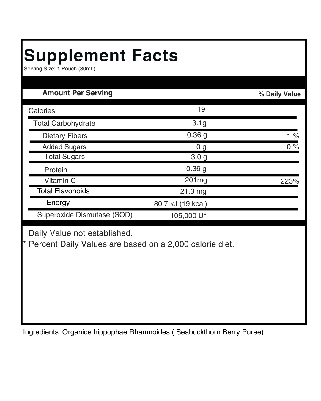 Wild Harvested Sea Buckthorn Purée 30 mL Sachet