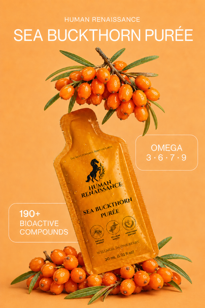 Human Renaissance Sea Buckthorn Puree pouch with Omega 3-6-7-9 and 190+ bioactive compounds